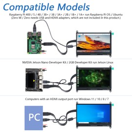 FREENOVE 7 Inch HDMI Touchscreen Monitor for Raspberry Pi 5 4 Jetson Nano PC (No Shell), 1024x600 Pixel IPS Display, 5-Point Touch Capacitive Screen