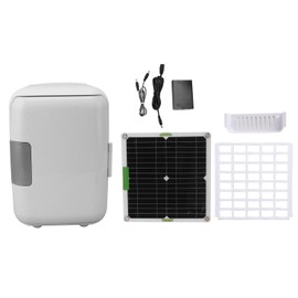Portable Mini Fridge, 50W Monocrystalline Solar Panel DC18V Solar Powered Car Refrigerator, Fast Cooling Compact Freezer with Battery Box Connector Cable for Camping Outdoor