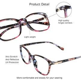 VisionGlobal 6 Pairs Blue Light Blocking Glasses/Reading Glasses for Women/Men, Fashion Eyewear Frame (Dark Tortoise+Pink+Leopard, 1.25 Magnification)