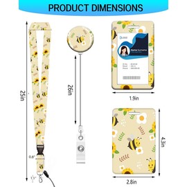 ID Badge Holder with Retractable and Detachable Lanyard, Cute Badge Reel Breakaway Lanyard with Carabiner Clip for Women, Teachers, Nurses, Students, Perfect Work and Office(Sunflower Bee)