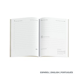 Miquelrius - 2025 Diary, Yearly Diary 122 x 168 mm, Day Page Agenda, Flexible Cover with Stitched Leather, 80 g/m² Paper, Spanish, English and Portuguese, Black