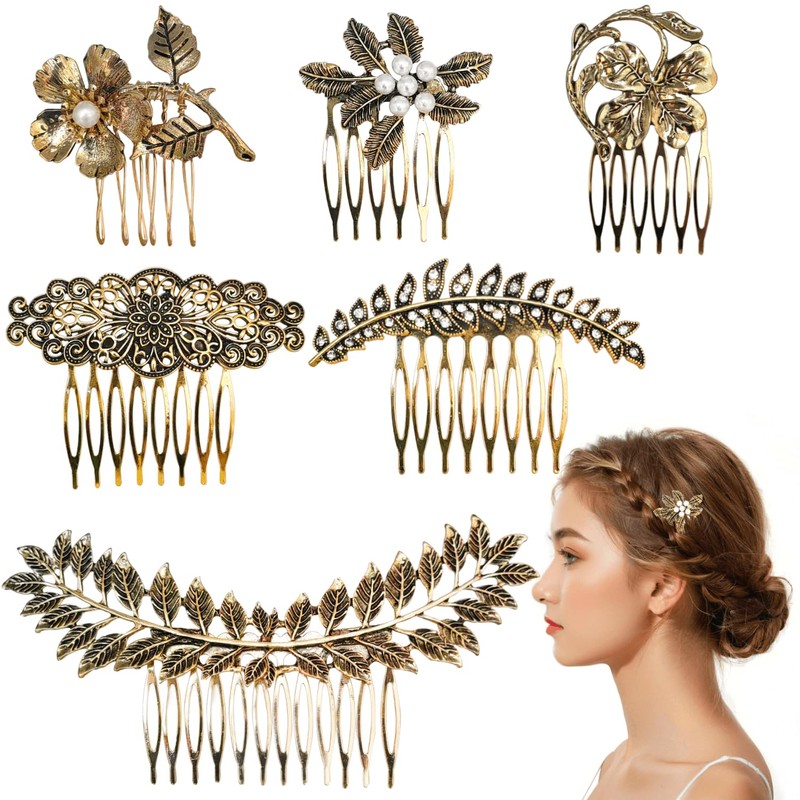6 piezas de peinetas pelo vintage metálicas para mujer