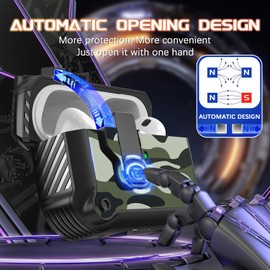 R-fun Compatible with AirPods Pro 2nd Generation 2023(USB-C),2022(Lightning Cable),1st Gen 2019 Charging Case, Full Drop Protection Auto Pop-Up Lid Design with Cleaner Kit,Green Camouflage