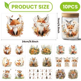 arricraft Pack of 10 Fox UV DTF Cup Wrap Transfer Stickers, 10 Styles, Cute Cartoon Animal Transfer Paper for Rubbing Stickers, Made of PVC, for Cups, Waterproof Decals