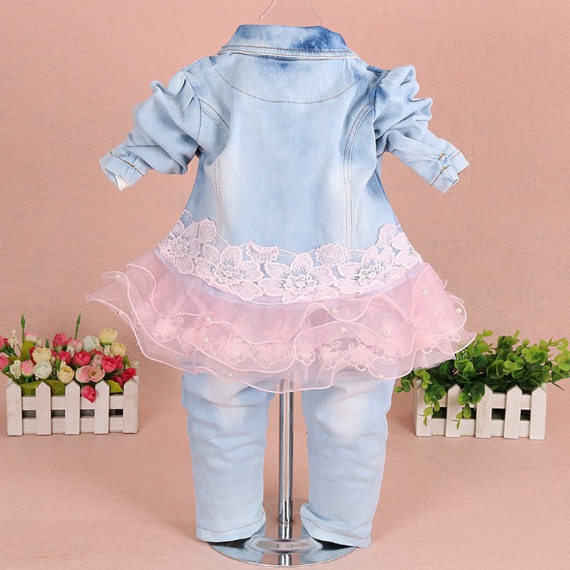 Yao Baby Girls Denim Clothing Sets 3 Pieces Sets T