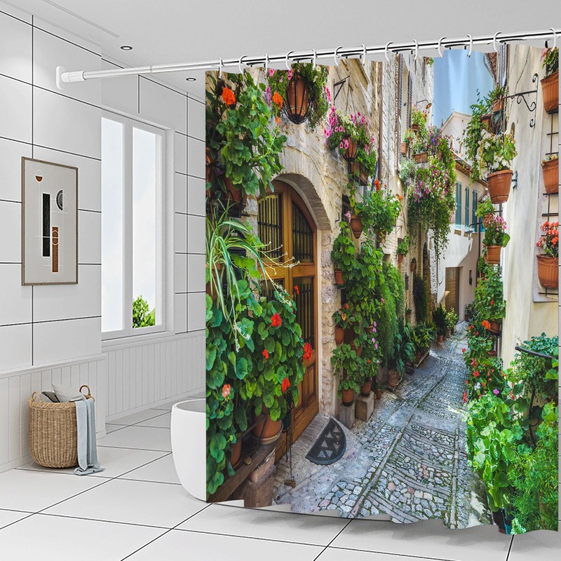 Italy Outdoor Landscape Shower Curtains Bathroom Decor Polyester 70x70 Inch