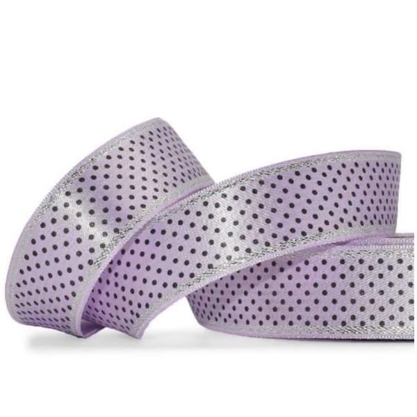 1 Pcs 1 1/8"W Polka Dot Silver Edge Stripe Double