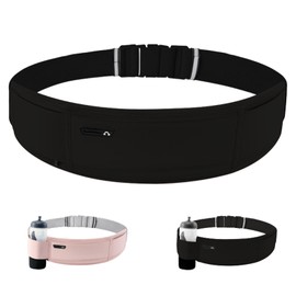 Slim Running Belt,Waist Pack,3-Pocket Waterproof Adjustable Fanny Pack with Hidden Water Bottle Pocket,Phone Holder for Running, Jogging, Hiking, Cycling(Black)