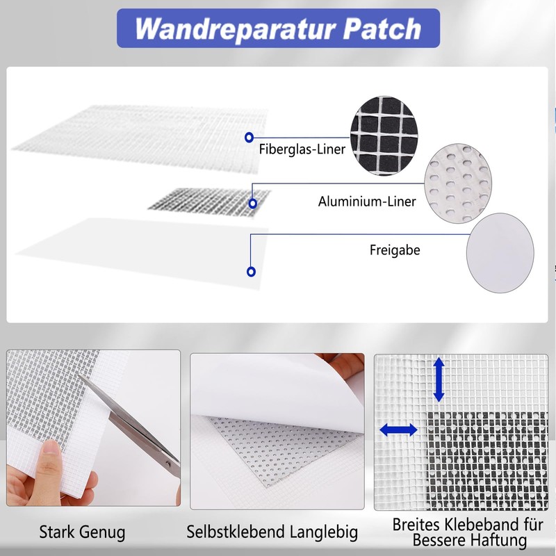 SEISSO Drywall Repair Kit, Wall Mending Agent*3(100g), Wall Patch*4, Scraper