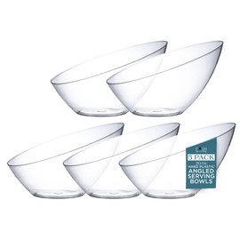 Posh Setting Crystal Clear, Disposable Premium Hard Plastic Medium Angled Bowl, Party, Salad, Snack and Fruit Bowl 5 Pack