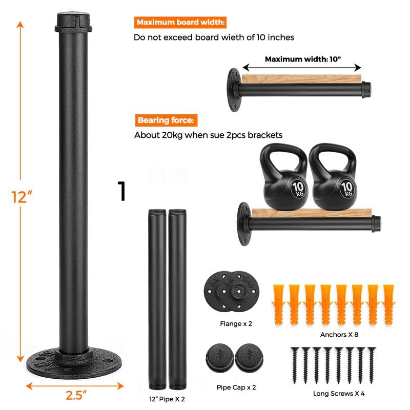 Home Expert 12 Inch Black Industrial Pipe Floating Clothing Rack