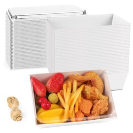 DeziWood 8 x 6 Inch Paper Charcuterie Boxes with Clear Lids, 50 Pack Large Disposable Food Containers, Take Out Bakery Boxes for Cake Slice, Cupcakes, Sandwiches, Cookies, Cocoa Bombs, Salads (White)