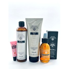 Maxima Nook Magic Argan Oil Shampoo, Magic Pak (Mask) & Secret Absolute Oil 3.38 oz-Free Starry Lip Plumping Gloss 10ml