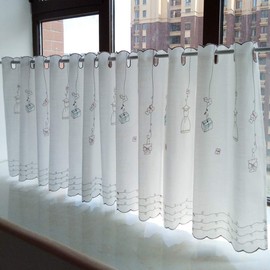 Cute Embroidered Floral Print Cafe Curtain, UV Cut Curtain Cloth, Stylish, Kitchen, Invisible from Outside, Blindfold Panel, Scandinavian Half Curtain, For Small Windows, Cafe Shop, Divider, Decoration, 9 Sizes to Choose from, 1 Piece, Width 66.9 inches 