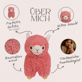 Kremstal Alpakahof Alpaca Stuffed Toy - Fluffy Cuddly Toy in Brown, Beige, Pink or White - Approx. 22 cm - Soft Llama Plush Toy for Children & Adults (Pink)