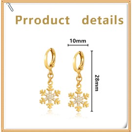 ZOCOYUU 24k Gold Christmas Earrings for Women Girls Teen Xmas Dangle Earrrings,Bow Christmas Tree Star Snowflake Christmas Earrings Christmas Jewelry Mother's Day for Gift (Snowflake)