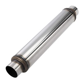 Upower 2.5 Inch Inlet Exhaust Muffler 2 1/2" Resonator Muffler 3.5" Round 18" Body Length 22" Overall Length Stainless Moderate Sound Universal Exhaust Resonator