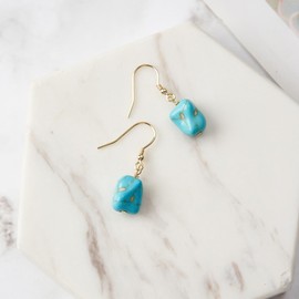 Natural Turquoise Dangle Earrings Vintage 925 Sterling Silver Irregular Gemstone Drop for Women Gift (Yellow Gold)