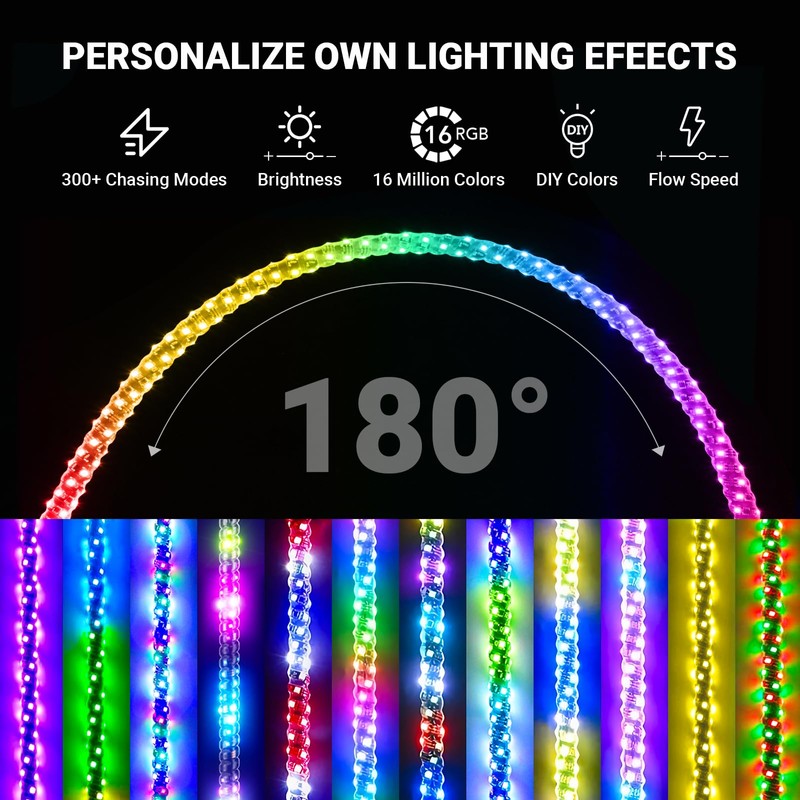 Ehaho 2 PCS 3FT Whip Lights with Spring Base，APP &