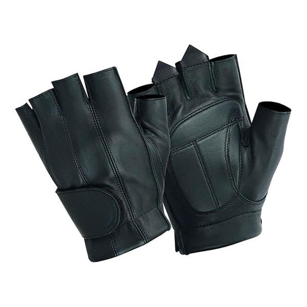 Hugger Men's Deerskin Leather Motorcycle Gloves Fingerless Biker Gloves with