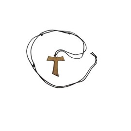 1 x Tao Necklace 4 cm Height Cross Collar 70 cm Rope with Knot of the French Saint French Rosary Pendant Mary Madonna Relaxed Protection Keyring, Wood, No Gemstone