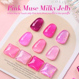 Born Pretty Born Pretty Jelly Pink Gel Nail Polish Milky Jelly Hot Pink Translucent Gel Polish Spring Summer Neon Pink Valentine's Day Pink Heart Gel Polish Set Nail Art Varnish Manicure Valentine's Day Gift 6PCS