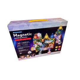 Unbranded 76-Pc Magnetic Tile Construction Set – Light-Up Track Run, STEM