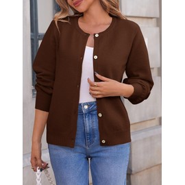 Saodimallsu Womens Button Down Cardigan Sweaters Crew Neck Long Sleeve Open Front Loose Fall Soft Knit Sweater Coats Coffee