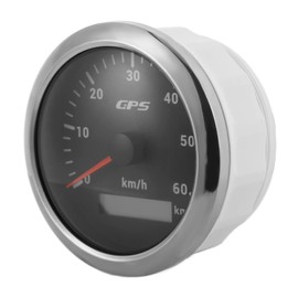 ABS + Stainless Steel Speedometer for Boat Boats, 85 mm GPS Speedometer 0-60 km/h LCD Display Odometer with Adjustable Backlight for Cars Boats 9-32 V DC (Black)