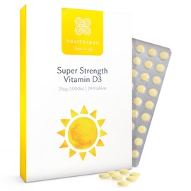 Healthspan Super Strength Vitamin D3 (240 Tablets) | Immune Health | Bone, Teeth & Muscle Health | Contains 1,000iu of Natural Source Vitamin D3 in Each Tablet | Vegetarian