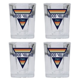 R and R Imports Wood Village Oregon 2 Ounce Square Base Liquor Shot Glass Retro Design 4-Pack