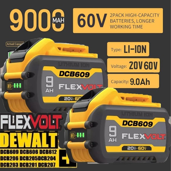 For DeWALT 2Pack 9.0Ah 12Ah for DeWalt FLEXVOLT 20V/60V MAX
