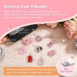 Kaciola 9 Pack Charms for Kindle, Pink Romantic Dust Plug Charm Type C for E-Reader Paper White 11th, Dust Plug Accessories for Women, Compatible with TypeC/USB C Charging Ports (Pink Romantic)