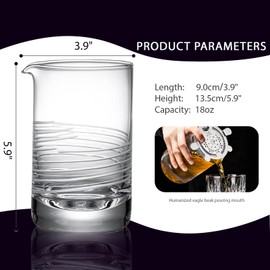 USEEKRIL Crystal Cocktail Mixing Glass,18oz Thick Bottom Seamless Cocktail Stirring Glass,Hand Carve Bar Mixing for Bartender Gift