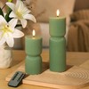 JOIONE Ribbed Green LED Flameless Candles 2 Pack with Remote