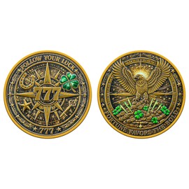 Four Leaf Clover &Eagle Lucky Coin | Lottery Ticket Scratcher Tool with Velvet Pouch | Good Luck Charm for Prosperity, Success & Daily Fortune (luck-Eagle-01)
