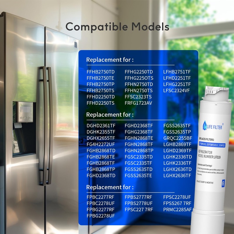 Lifefilter Water Filter Replacement, Compatible with Frigidaire EPTWFU01, EWF02, Pure