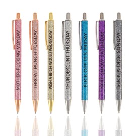 7pcs Swear Word Daily Pen Set,Funny Pens for Adults Describing Mentality,Office Pens with Sayings for Each Day of The Week,Weekday Vibes Glitter Pen,Gift for Colleagues,Friends Who Love to Write Diary