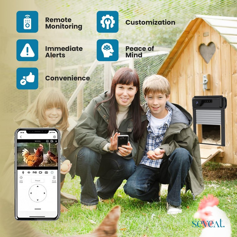 Seveat Automatic Chicken Coop Door with HD Camera, Solar Powered
