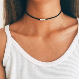 YienDoo Fashion Black Velvet Choker Necklace Chain Exquisite Bead Pendant Charm Minimalist Necklace Jewelry for Women (Silver)