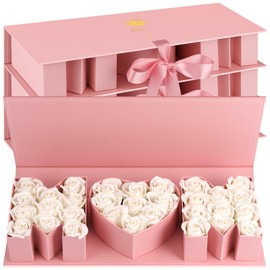 PYQTH 4 Pack Empty Flower Gift Box for Mom, Mothers Day Mom Box for Flowers Thicker Letter Shaped Gift Boxes Fillable Chocolate Candy Packaging Boxes for Mother's Day Birthday (Pink)
