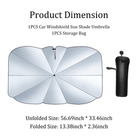 56.69"*33.46" Umbrella Sunshade for Car Windshield with 90° Bendable Handle,Upgraded 10 Layer Car Umbrella Sun Shade Keeps Cars Interior Cool,Portable Windshield Sun Shade