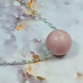 10mm Genuine Pink Opal Gemstone Bead/Ball 925 Sterling Silver Dainty Necklace/Chain (20 Inch)