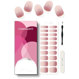 Banmagately Semi Cured Gel Nail Strips, 20Pcs Long Lasting Salon Quality Wraps, Easy Apply & Remove Gel Nail Stickers with UV Light (Golden Blush Pink)