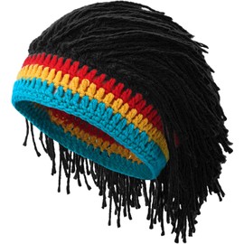 YeeHeen Wig Hat Knitted Wigs Beanie Hats with Dreadlocks Reggae Wig Cap for Women Men Black