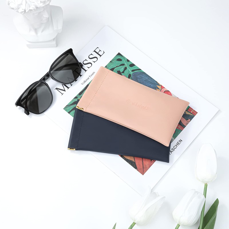 V-LAFUYLIFE Glasses Case Soft 2 Pack - Portable Leather Squeeze