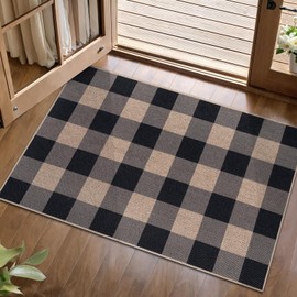 Tangsoo Checkered Easy Jute Rug for Entryway,2x3 Washable Outdoor Rug Non-Slip Black Front Door Mat Modern Farmhouse Carpet for Kitchen Bedroom Porch Doorway