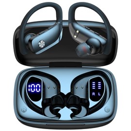 Auriculares inalámbricos bmani, auriculares Bluetooth con 80 horas de reproducción, pantalla LED, funda, gancho para la oreja, con micrófono, sonido e