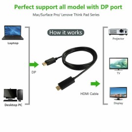Unbranded 3FT Display Port to HDMI Cable Cord DP to HDMI Cable Adapter Gold Plated HD US