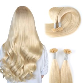 ABH AMAZINGBEAUTY HAIR U Tip Hair Extensions Remy Human Hair Hot Fusion U Tip Hair Extensions Platinum Blonde Pre Bonded Hair Extensions Human Hair 50strands/50g/set 1g/strand #60 16 Inch